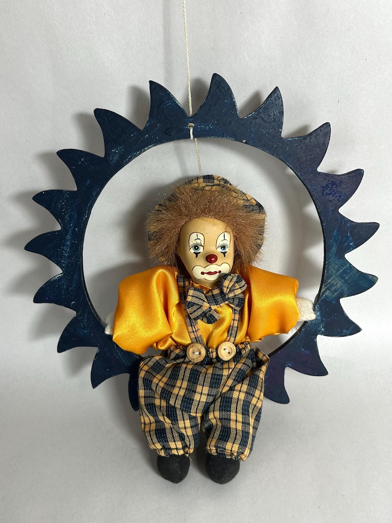 Vintage Clown Sitting on a Swing / Mobile / Hobo Shelf Sitter image 1
