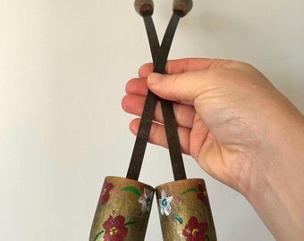 Vintage hand-painted wooden shoe trees or stretchers