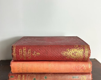 Antique Book Bundle: Red and Gold Decorative Display Books - Cottagecore
