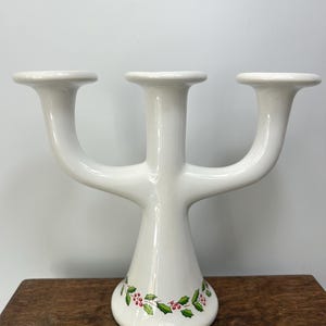 Vintage Christmas Candelabra: Holly Pattern Folk Decoration - 8&quot;