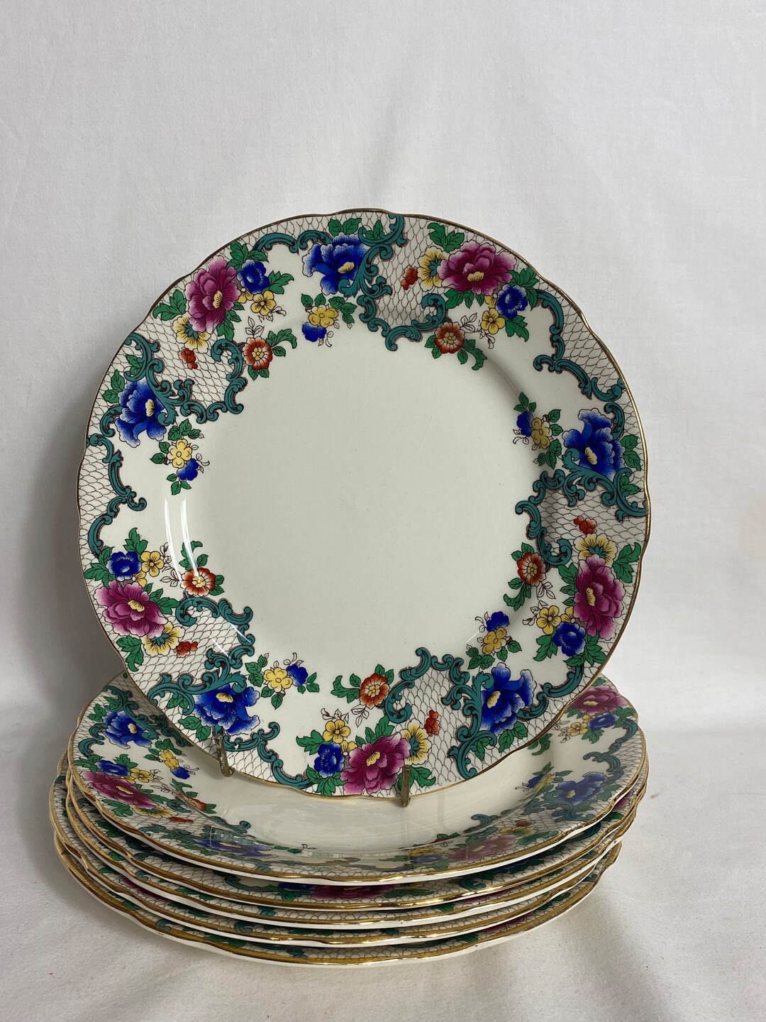 Royal Cauldon Victoria Dinner Plate Set 6 X 9 Floral Dinner Plates