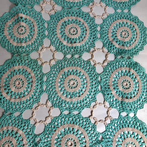 Vintage Green Crochet Lace Table Doily - Handmade 1950s England