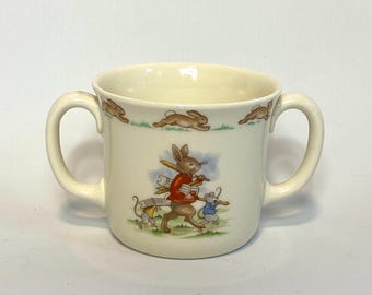 Vintage Royal Doulton Bunnykins Mug: Twin Handled Cup, Wheelbarrow