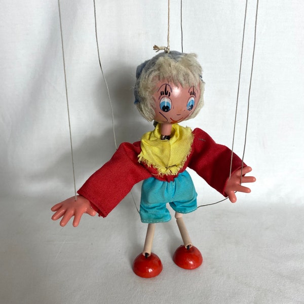 Vintage Wooden Noddy Puppet - 1940s Pelham Puppet - Marionette Puppet - Puppet on a String - JC Model- GC