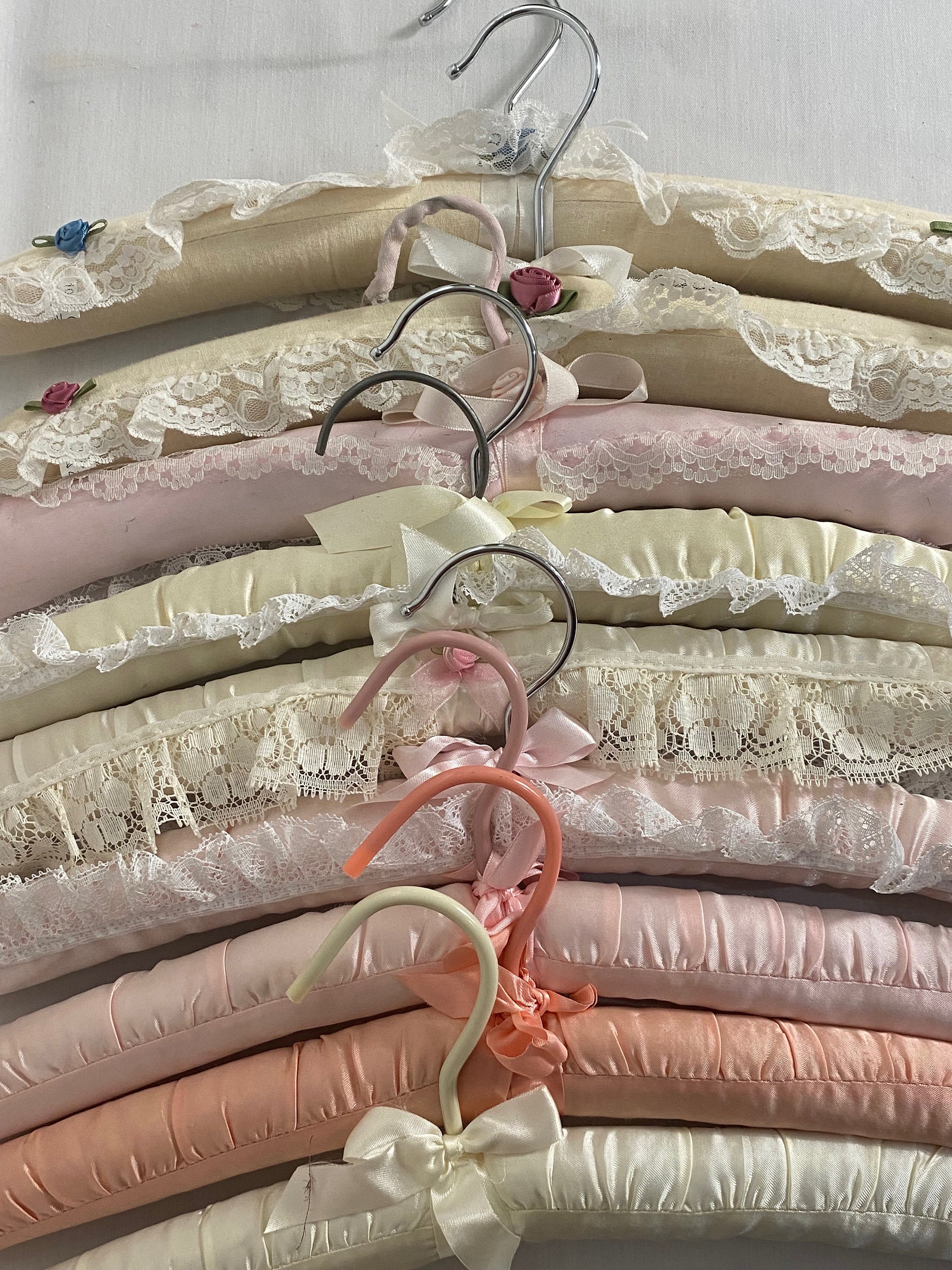 Vintage Padded Hangers - 9 Vintage Quilted Clothes Hangers - Satin