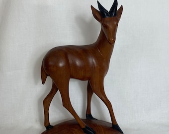 Vintage Carved Wooden Animal - Wooden Gazelle Ornament - Wooden Deer - Mid Century -  9.5” GC