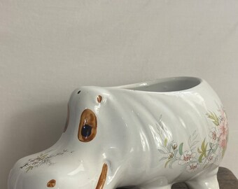 Cache-pot en céramique vintage - Cache-pot hippopotame - Cache-pot floral - Pot de rangement en forme d'hippopotame - Jardinière vintage - 20,1 cm GC