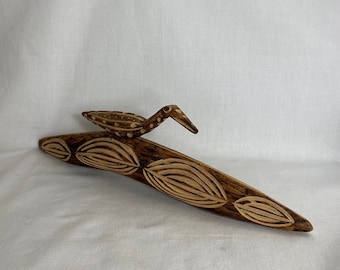 Vintage Hand Carved Wooden Bird - Wooden Bird Ornament - Wooden Bird on a Log Ornament - Vintage treen - Australian - 1990s - 12” VGC