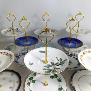 Vintage Cake Stand - Handmade cake tray - Floral china plates - Small individual cake stand - 2 tier cake stand - weddings - baby showers