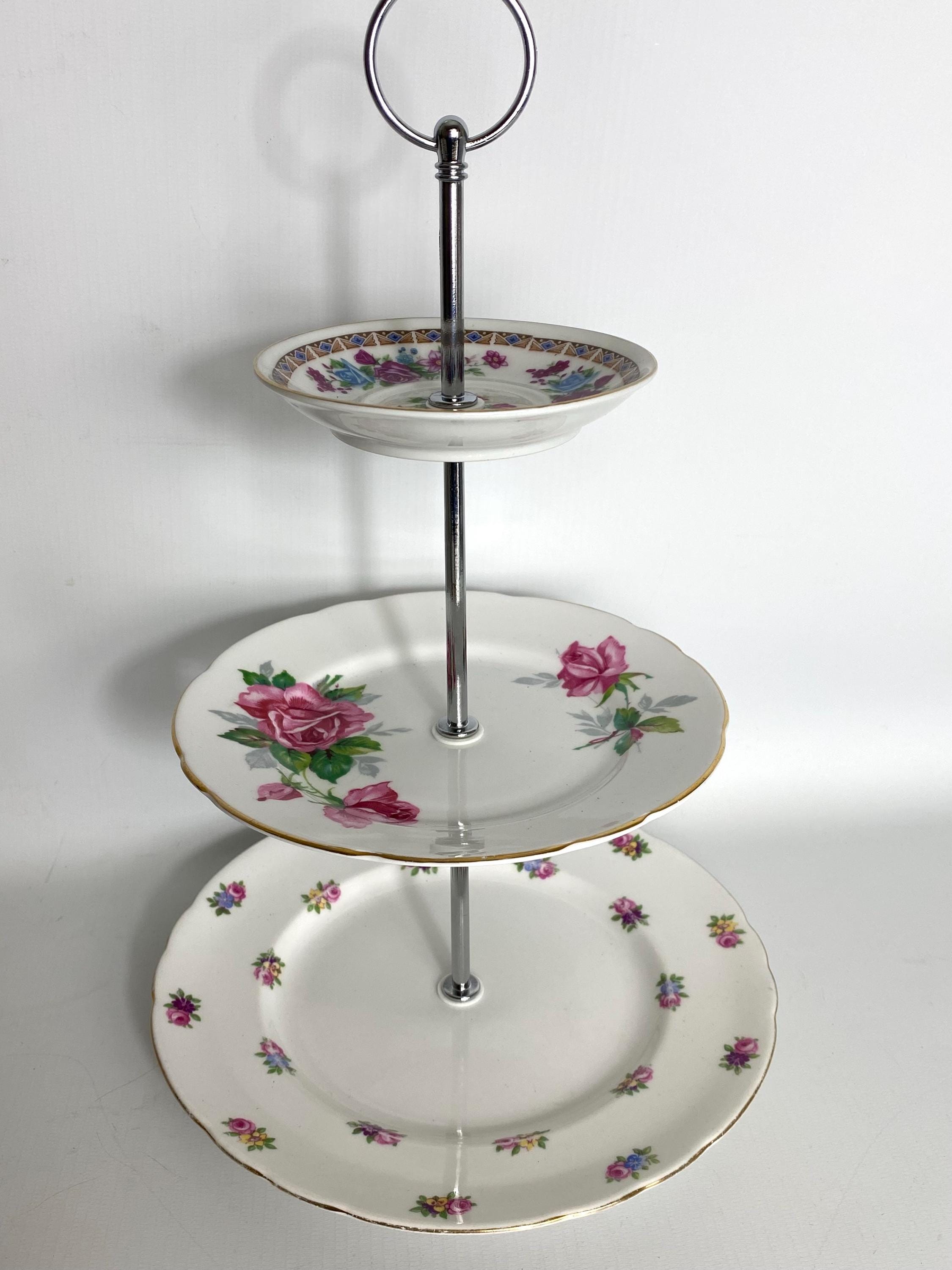 ケーキスタンド　花柄　ヴィンテージ　アンティーク　80s ヴィンテージ ケーキ スタンド - 手作りケーキ トレイ