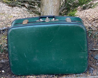 Vintage suitcase - Retro travel case - Green suitcase - 1970s - travel - storage - prop - display - wedding GC