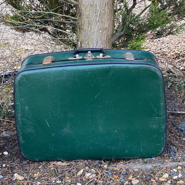 Vintage suitcase - Retro travel case - Green suitcase - 1970s - travel - storage - prop - display - wedding GC