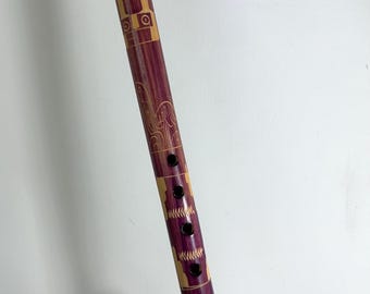 Vintage Andean bamboo flute - Wooden Bamboo Pipe Instrument - Hand carved and painted