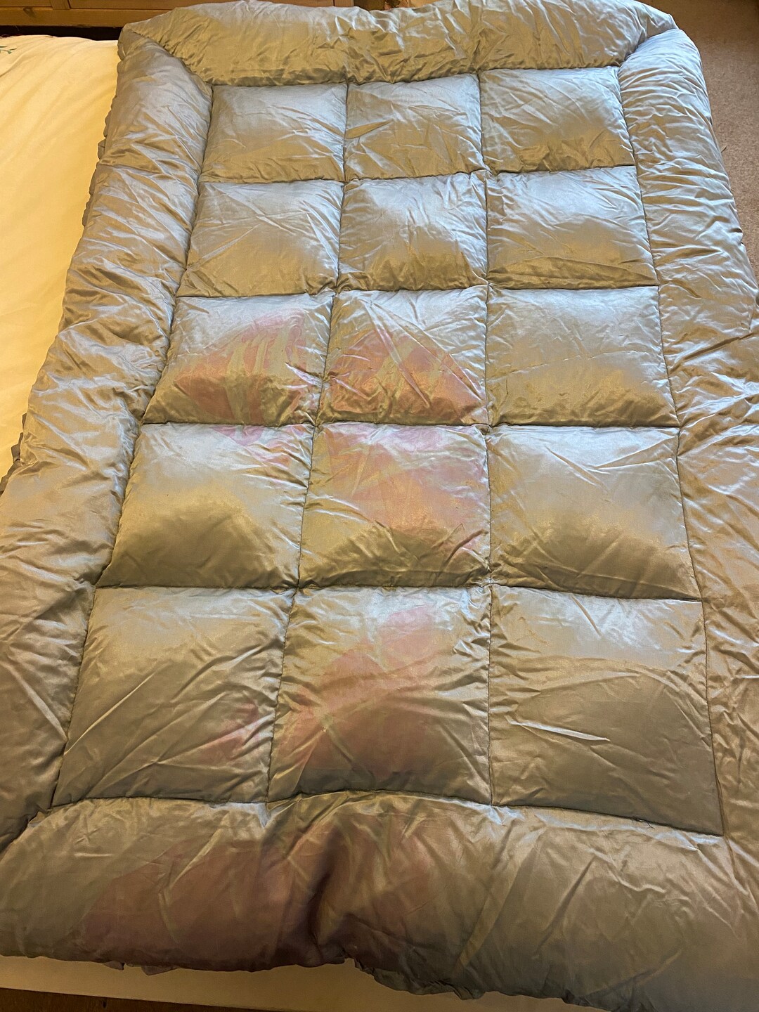 Vintage Feather Eiderdown Blue Satin Feather Quilt Single Etsy UK