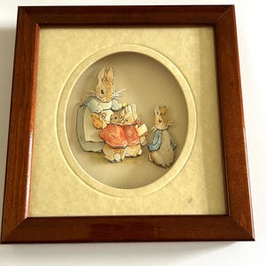 Stary obraz decoupage 3D Beatrix Potter autorstwa Johna Ellama z 1991 r.