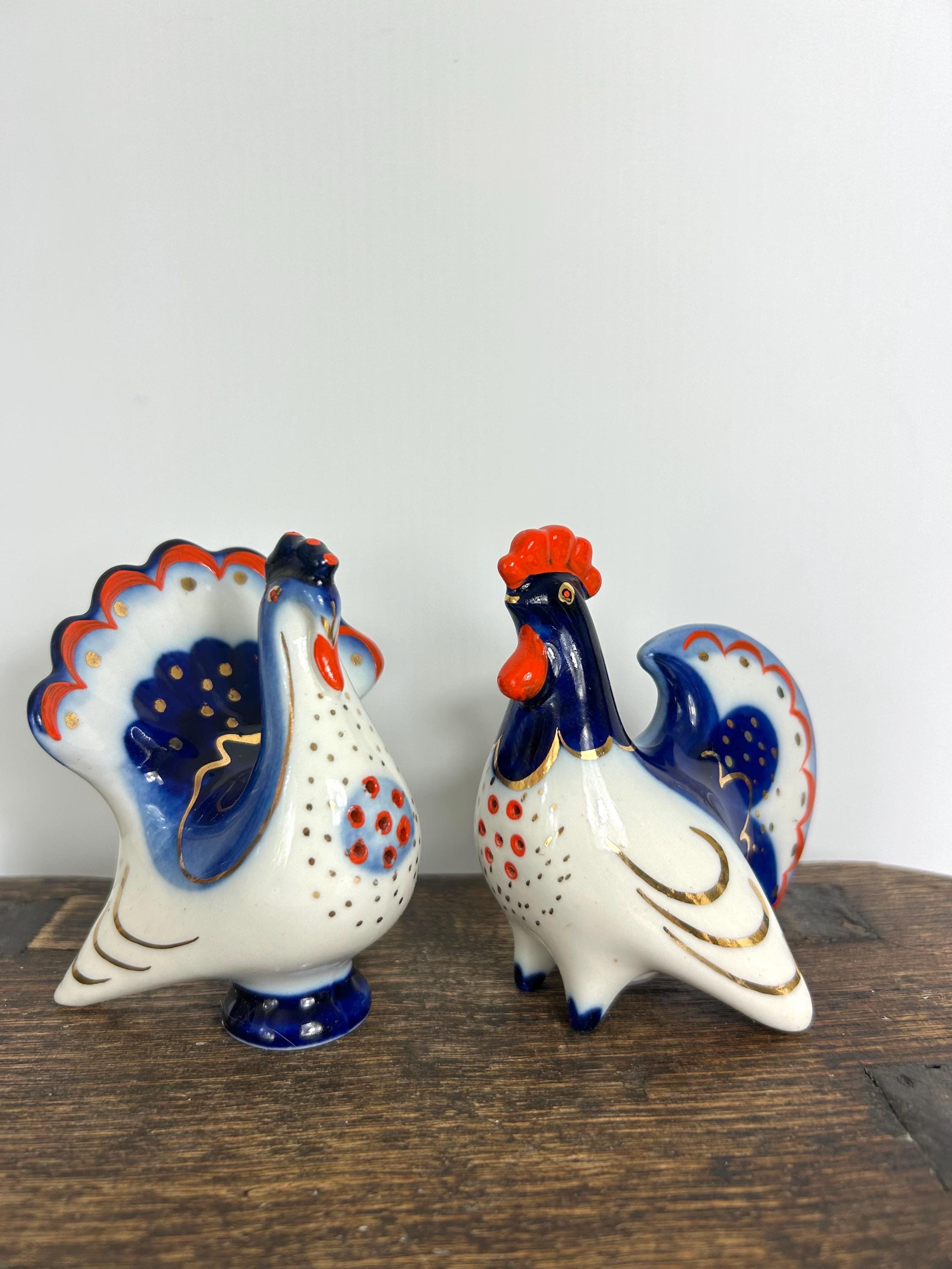 Vintage Salt & Pepper Shakers - Russian Lomonosov Majolica Peacock
