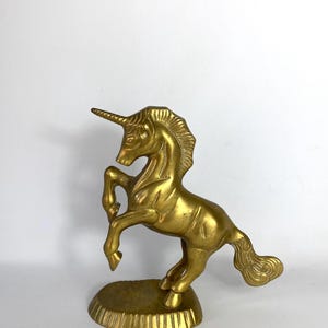Vintage Brass Unicorn Ornament: Mid-Century Shelf Decor (6.5&quot;)