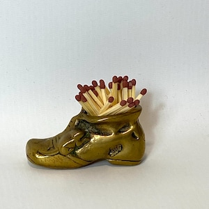 Vintage Brass Boot Figurine - Vintage Match Holder - Match Boot - Mid Century Brass Ornament - 3” GC