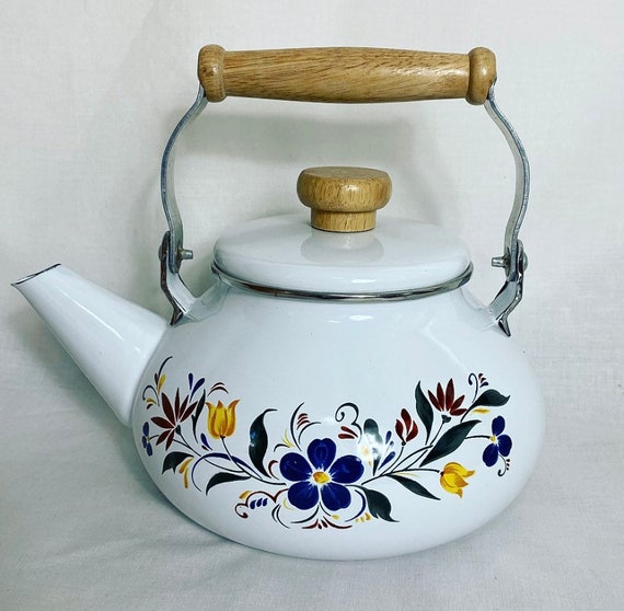 Vintage Enamel Kettle. Traditional Kettle. Floral Enamel. Made Etsy
