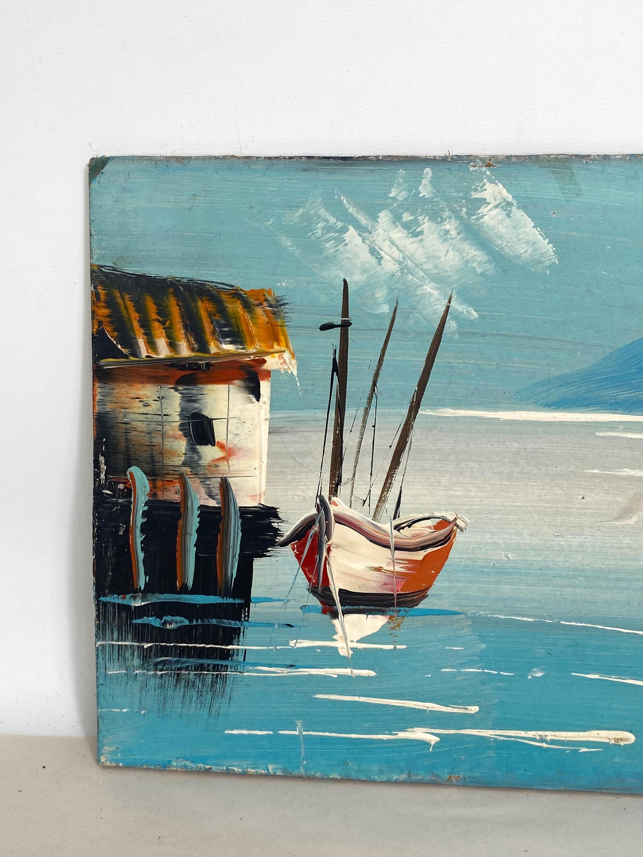 ヴィンテージ港の風景油絵 - 1970年代の海洋アート - 海岸装飾 - Etsy 日本