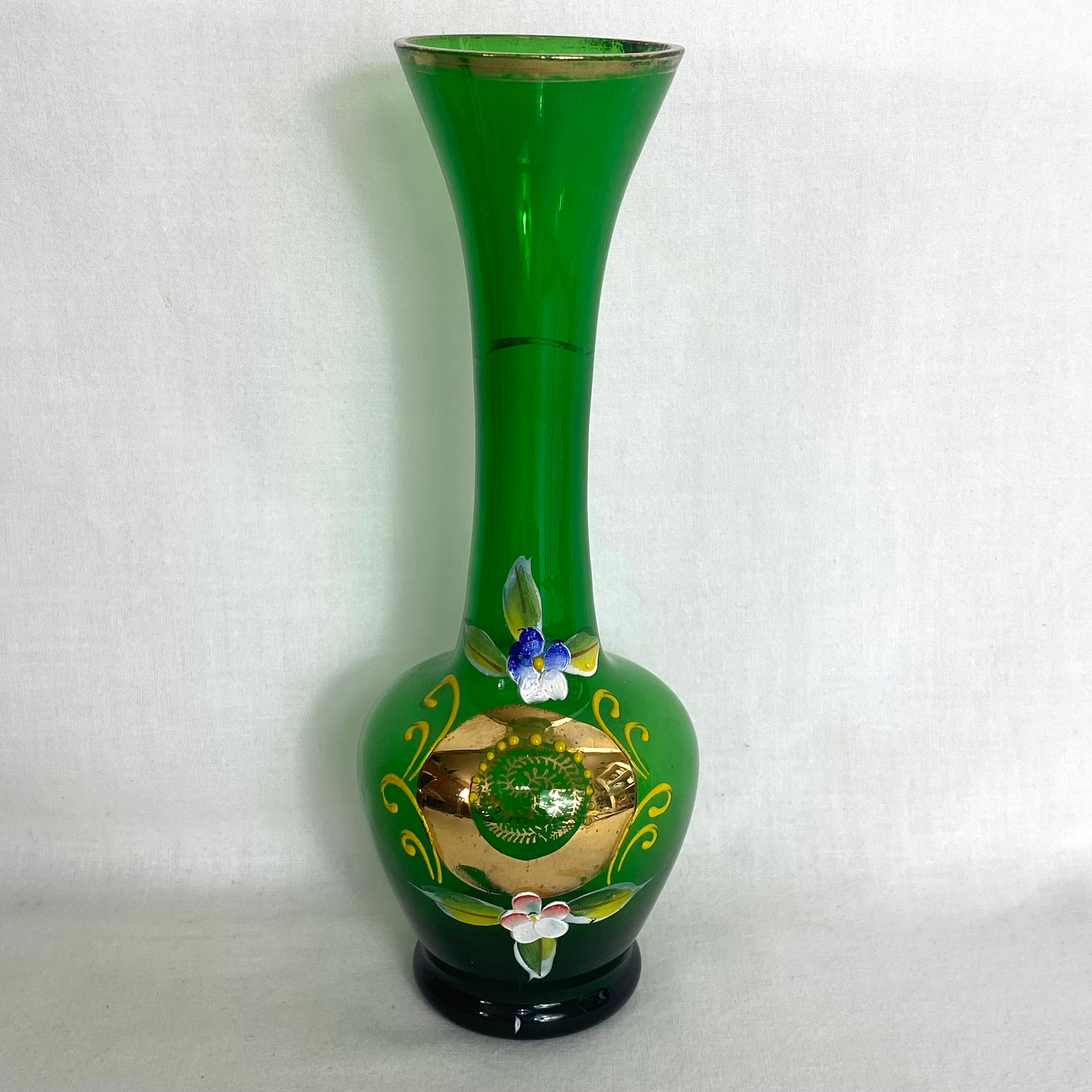 vintage vase / glass / 孔雀柄 中国古美術 陶器製 金彩 孔雀 花柄 龍持ち