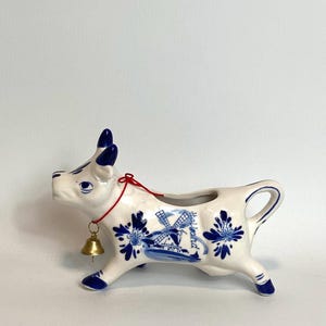 Vintage Cow Jug - Delft Milk Jug - Blue and White Creamer Jug - Cow Shaped Jug - Dutch Delft - Made In Holland - Vintage Souvenir - 7”