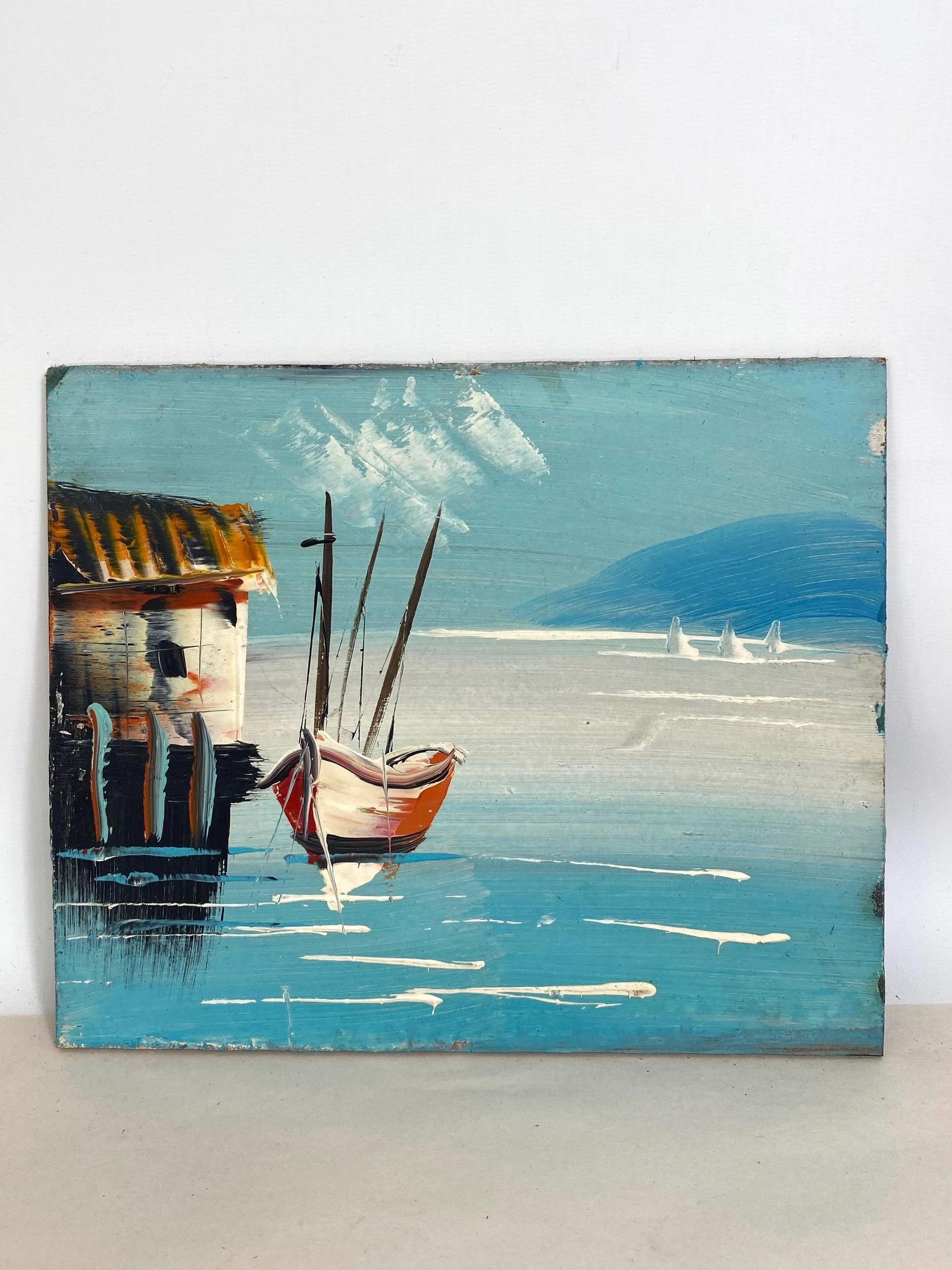 ヴィンテージの港の風景油絵 - 1970年代の海洋美術 - Etsy 日本