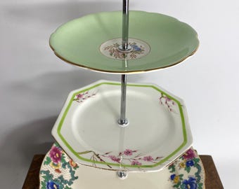 リモージュ　2段　ケーキスタンド 陶器　花柄　アンティーク　フランス リモージュ 2段 ケーキスタンド 陶器 花柄 アンティーク フランス