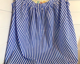 Vintage apron - Half waist apron - Vintage pinny - blue and white stripes-  1970s - S/M VGC