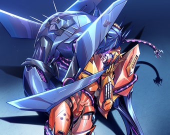 May include: A blue and orange robot with wings is sitting down with its head resting on its knees. The robot has purple wires and cables connecting its body parts. The robot is on a light blue background. The text "DARUS DRAWS 22" is in the bottom right corner of the image.