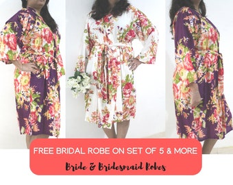 Set of 5 Bridesmaids Robes, Floral Bridesmaids Robes, Rayon Bridesmaids Robes, Kimono Bridesmaids Robes, Bridesmaids Robes Gifts