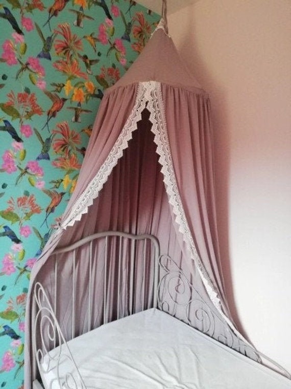 Gray Canopy With White Lace Decor Bed Canopy Canopy Girls Etsy