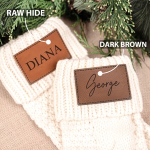 Custom Christmas Stockings - Personalized Leather Patch Stocking - Custom Stocking - Knit Stocking