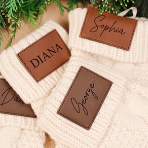 Personalized Christmas Stockings With Leather Patch - Custom Stocking - Knit Stocking