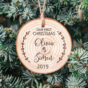 Our First Christmas Ornament - Personalized Ornament - Gift for the Couple - Wedding Gift - Wooden Ornament - Wood Slice Ornament - #WO01