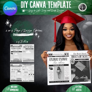 Canva Graduation Newspaper Template, Large Graduation Newspaper, Printable Large Newspaper Template, Newspaper Graduation Announcement