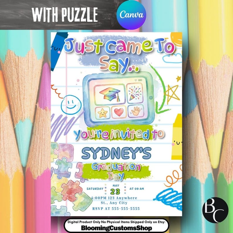 Autism Graduation Invitation Template | Kids Party, Canva Design, ACC ...
