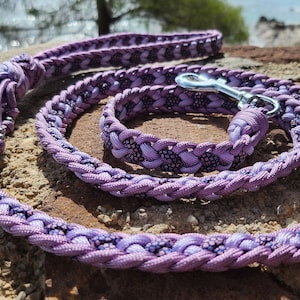 Dog leash Lavender with fixed hand strap, 3 colors, handmade, paracord, 1.60 m long (1.40 m)