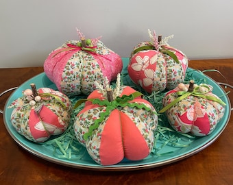 Hand-crafted Fabric Pug Pumpkins: Tropical Pug Print Decor