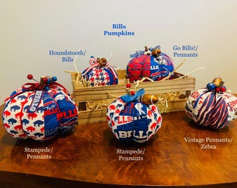 Handcrafted Bills Fabric Pumpkin: Buffalo Football Decor