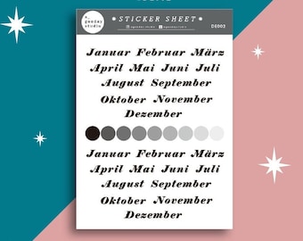 Sticker Sheet(German)-Months of the Year Stickers, Bullet Journal Stickers, Planner Stickers, Month Stickers, Stickers, Functional- DE002