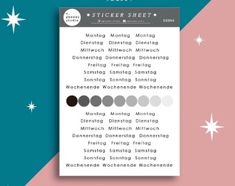 Sticker Sheet(German)- Weekday Stickers, Bullet Journal Stickers, Planner Stickers, Weekday Stickers, Stickers, Functional- DE004