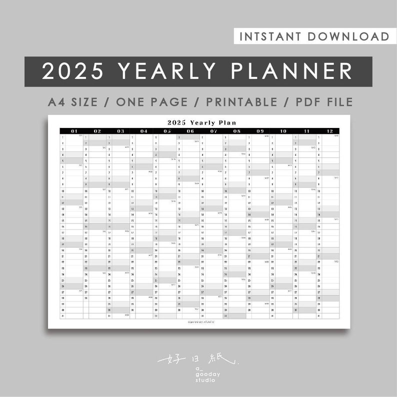 2022 Yearly planner, A4 size, Instant download, Printable, PDF file, Yearly planner on one page German image 1