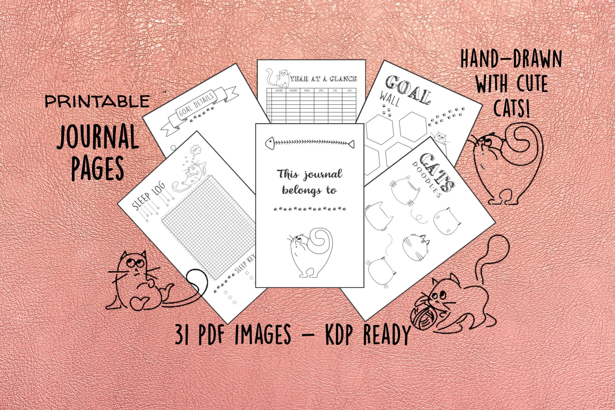 Printable Journal Cat Theme KDP Interior Cat Journal Hand Etsy