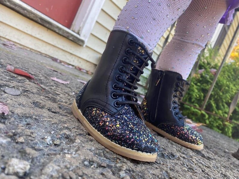 Black Glitter Combat Boots Etsy