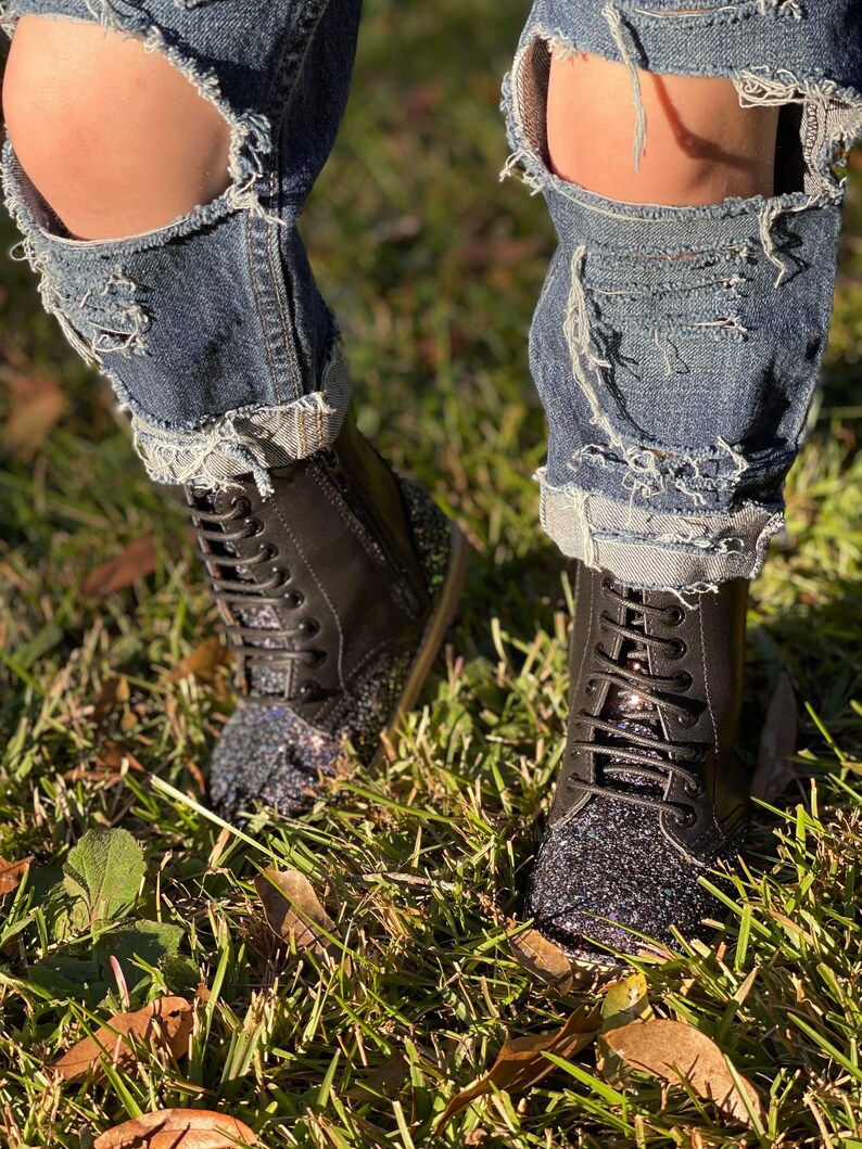silver glitter combat boots