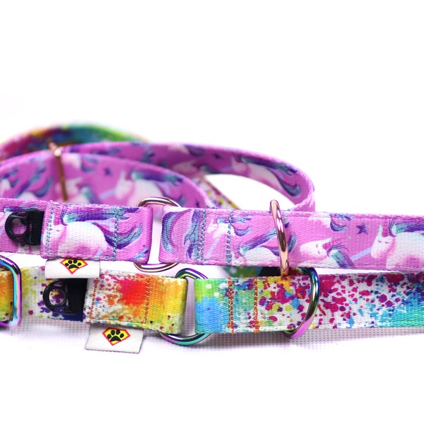 Medium colorful half choke collar for dogs - durable dog collar - Printed dog collar