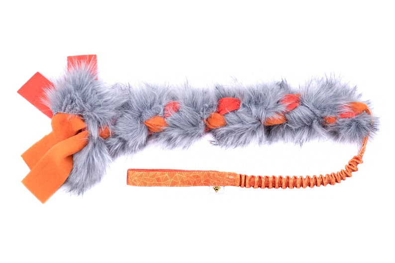 Colorful fur tug toy for dogs Fleece and fur braided dog toy Dog's Craft durable dog toy Orange