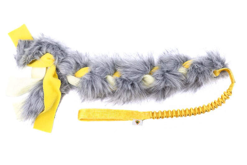 Colorful fur tug toy for dogs Fleece and fur braided dog toy Dog's Craft durable dog toy Yellow