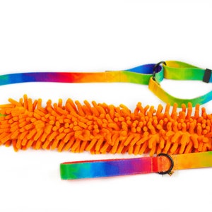 Competition leash for dogs Agility leash for sport dogs Dog lead Leash with tug toy Rainbow + orange